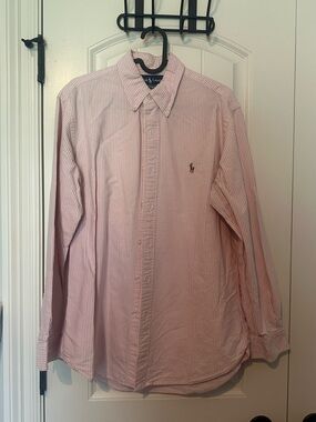 Ralph Lauren Pink & White Striped Button-Down Dress Shirt